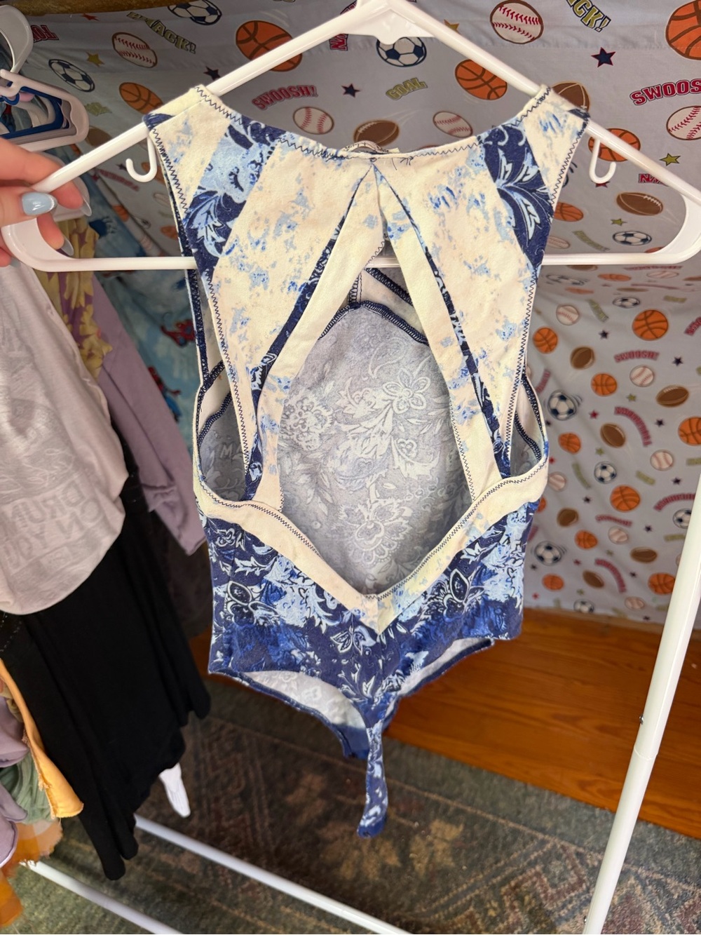Free People Intimately Blue and Cream Floral Patchwork Bodysuit - Picture 2 of 3